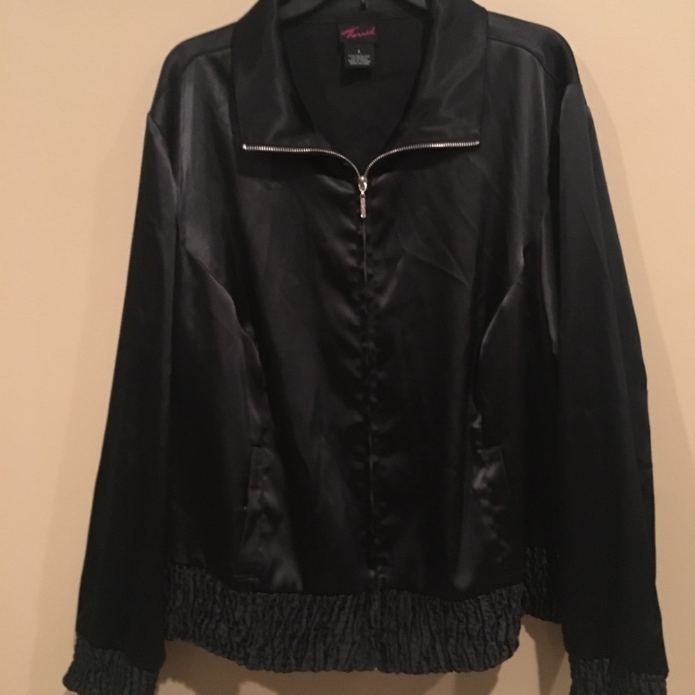 Torrid Jacket Size 3 Black Satin Rhinestone Zipper